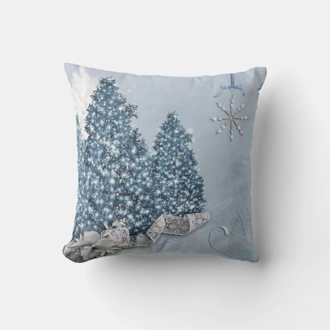 Coussin Noël de boule bleue et blanche de neige décorative (Recto)