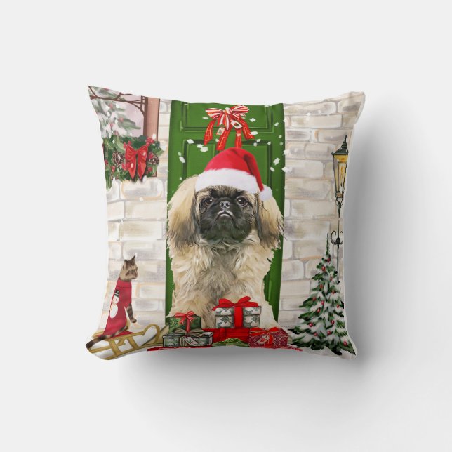 Coussin Noël de chien de Pékin (Recto)