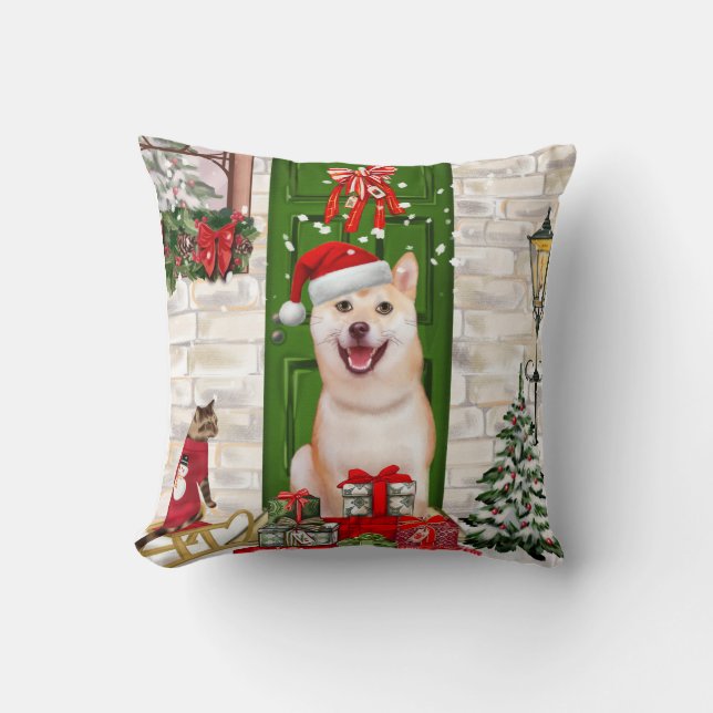 Coussin Noël de Chien Shiba Inu (Recto)