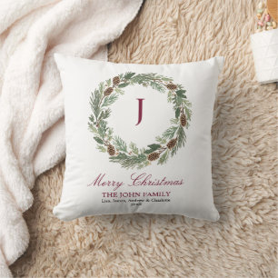 Coussin Noël de la couronne de pin rustique