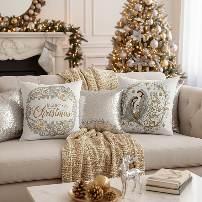 Coussin Noël de la nativité en argent et or (Créateur téléchargé)