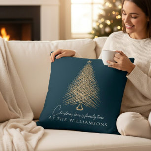 Coussin Noël de l'or bleu moderne personnalisé