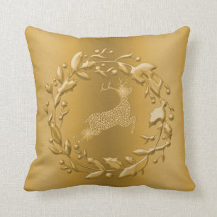 Coussin Noël de renne et de guirlande d'or