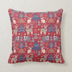 Coussin Noël des animaux d'hiver scandinaves rouges