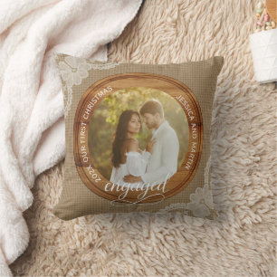 Coussin Noël des fiançailles Rustique Burlap et Lace