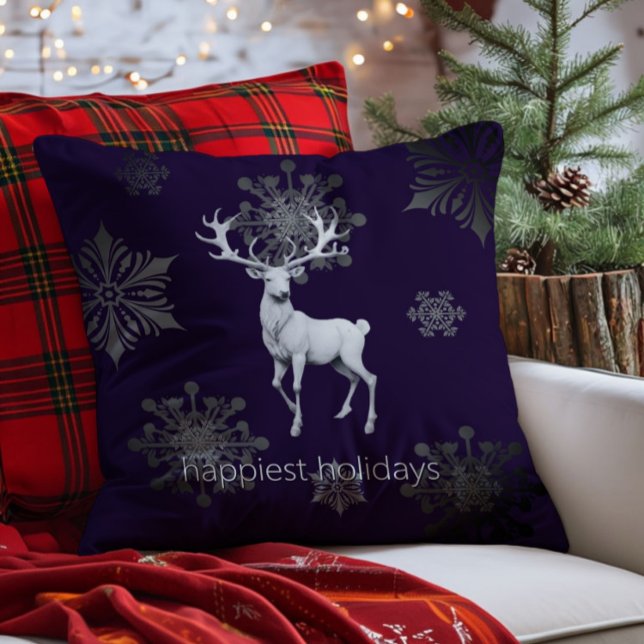 Coussin Noël des rennes d'ivoire | Pourpre (Purple Ivory Reindeer Christmas Throw Pillow)