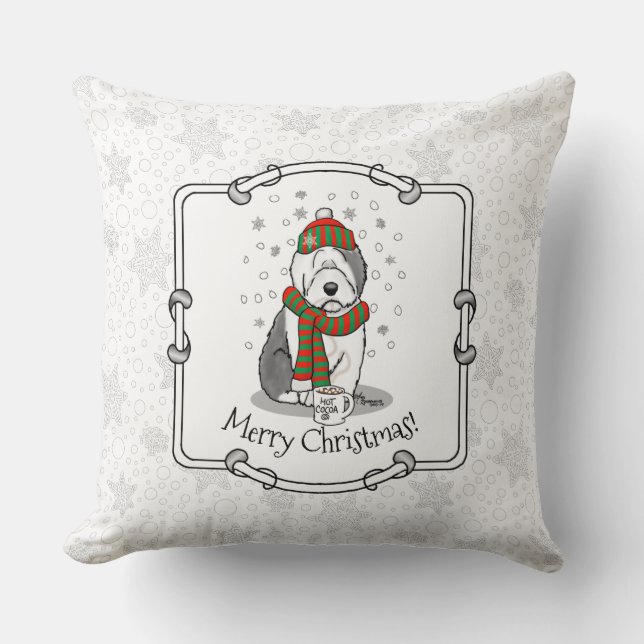 Coussin Noël d'hiver Vieux anglais Chien de mouton gris 1  (Recto)