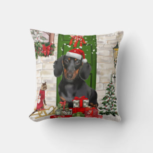 Coussin Noël du chien Dachshund