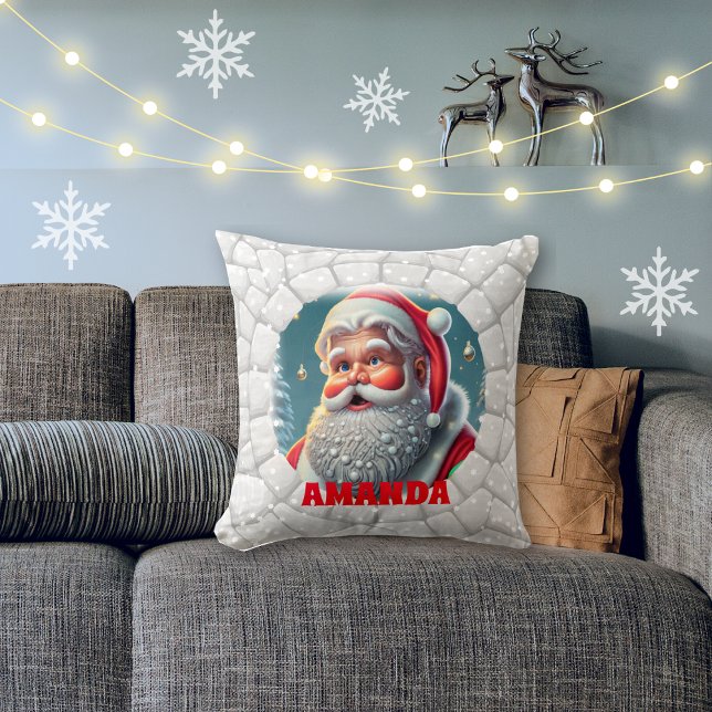 Coussin Noël du Père Noël en 3D Nom personnalisé Fête (Créateur téléchargé)