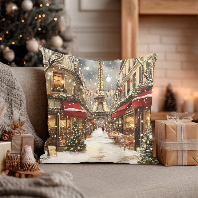 Coussin Noël élégant à Paris Vacances  (Elegant Christmas in Paris Holiday Throw Pillow)