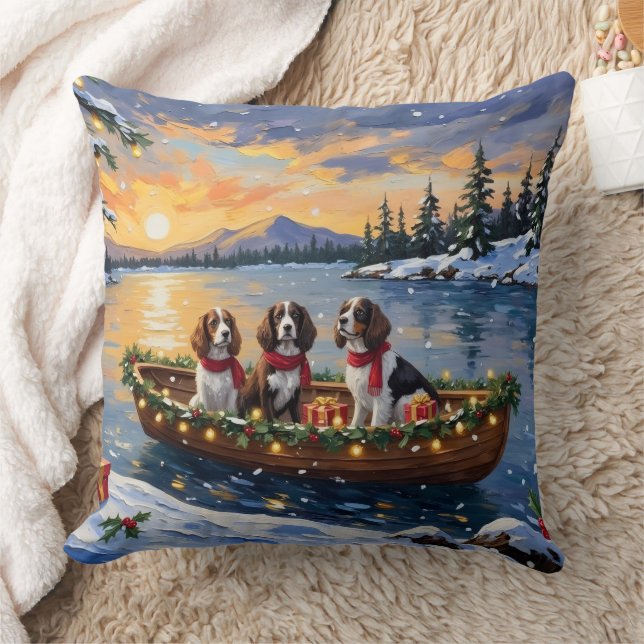 Coussin Noël en bateau avec un Brittany Spaniel (Couverture)