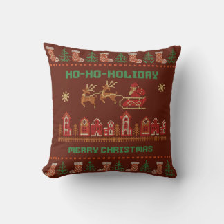 Coussin Noël en tricot Ho-Ho-Holiday Santa Sleigh