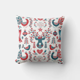 Coussin Noël et rouge, design d'art populaire scandinave d