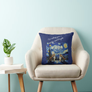 Coussin Noël étoilé pour amoureux de chats Kittymas Fun