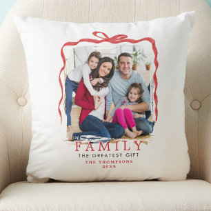 Coussin Noël familial Ruban Rouge Cadeau Photo souvenir de