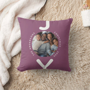 Coussin Noël famille photo prune joie violette