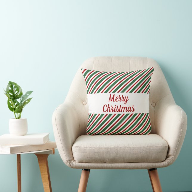 Coussin Noël festif joyeux bandes vertes rouges (Chaise)