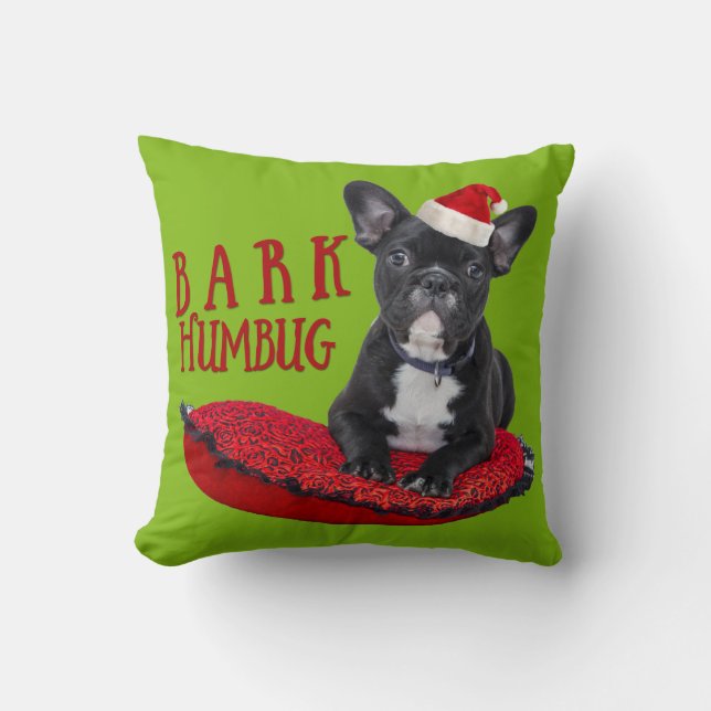 Coussin Noël fumiste de bouledogue français d'ÉCORCE (Recto)