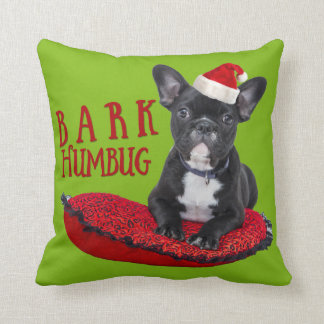 Coussin Noël fumiste de bouledogue français d'ÉCORCE