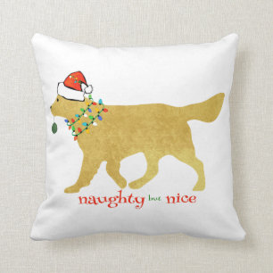 Coussin Noël Golden Retriever Naughty, mais Nice