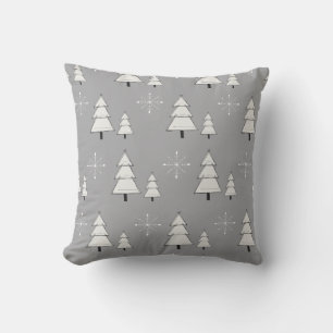 Coussin Noël gris argenté avec pins et flocons de neige