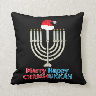 Coussin Noël Hanoukka Juifs Menorah Père Noël