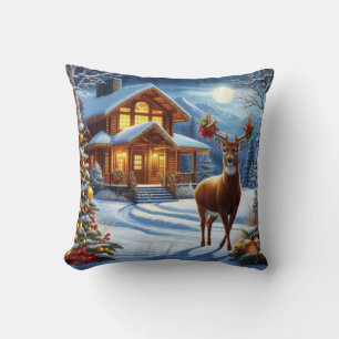 Coussin Noël/Hiver Deer Lodge