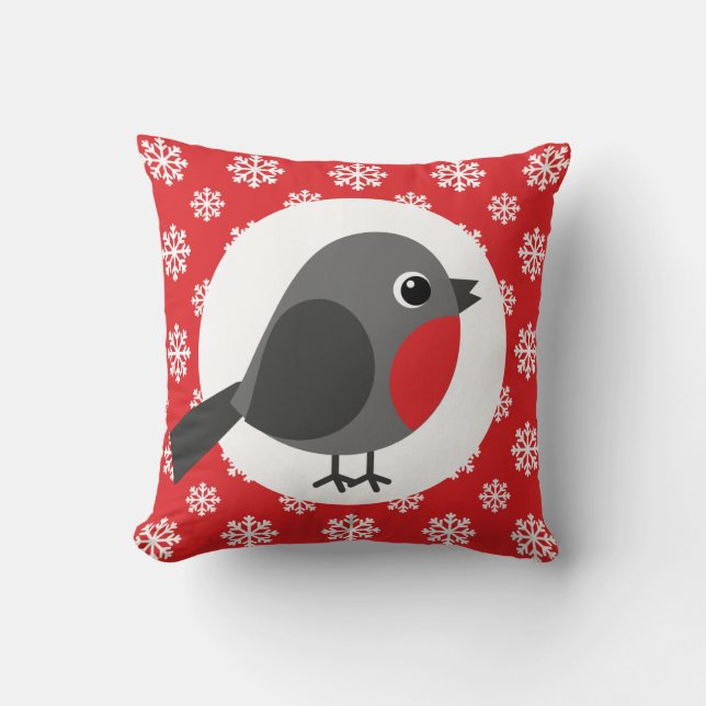 Coussin Noël / Hiver Robin Snowflakes Rouge (Recto)