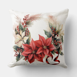 Coussin Noël Holly et Poinsettias