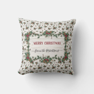 Coussin Noël Holly Pine Mistletoe rustique Cottagcore