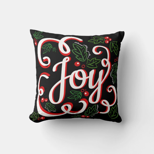 Coussin Noël Joie Holly Berries & Feuilles (Recto)