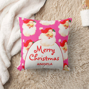Coussin Noël Jolly Santa Claus Rose Joyeux Salutation