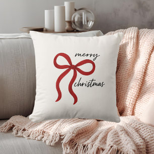 Coussin Noël joyeux ruban rouge minimaliste