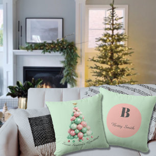 Coussin Noël Macaron Arbres Nom personnalisé