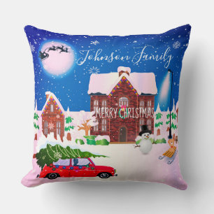 Coussin Noël Maison d'hiver Bonhomme de neige