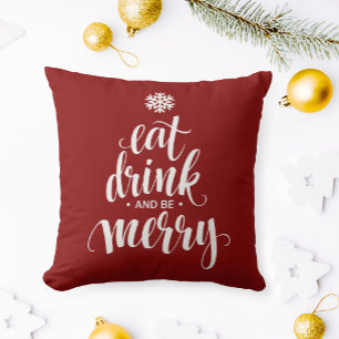 Coussin Noël Mangez Boire & être Joyeux Rouge