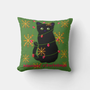 Coussin Noël Meowy Cadeau amoureux des chats chat noir