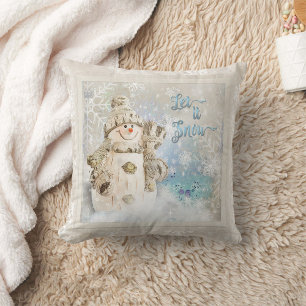 Coussin Noël mignon Snowman avec des flocons de neige