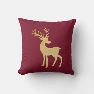 Coussin Noel minimaliste moderne rouge et renne d'or