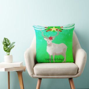 Coussin Noël Moderne Amusant Renne de Noël Vert