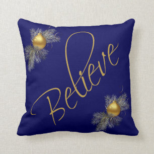 Coussin Noël moderne, croient (avec des ornements) l'or et