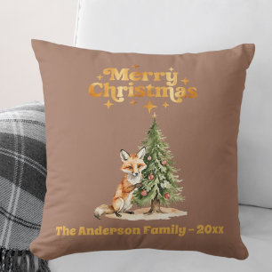 Coussin Noël mokka renard doré sapin