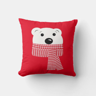 Coussin Noël, museau d'ours, ours polaire, rouge, blanc,