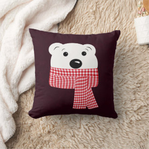 Coussin Noël, museau d'ours, ours polaire, rouge, blanc,