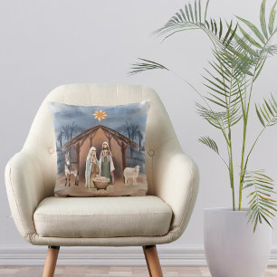 Coussin Noël Nativité Animaux Chrétien Aquarelle
