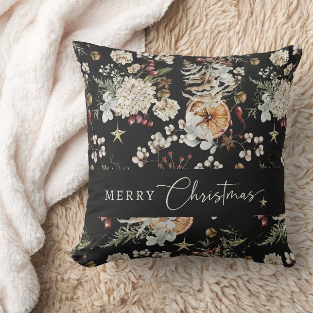 Coussin Noël noir (Black Rustic Boho Merry Christmas Throw Pillow
)