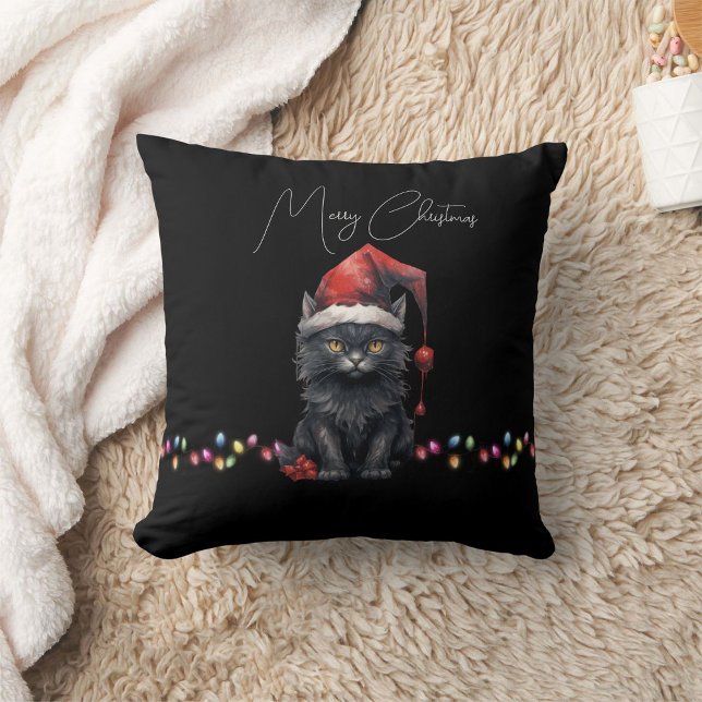 Coussin Noël noir Kitten rouge et plaid (Créateur téléchargé)