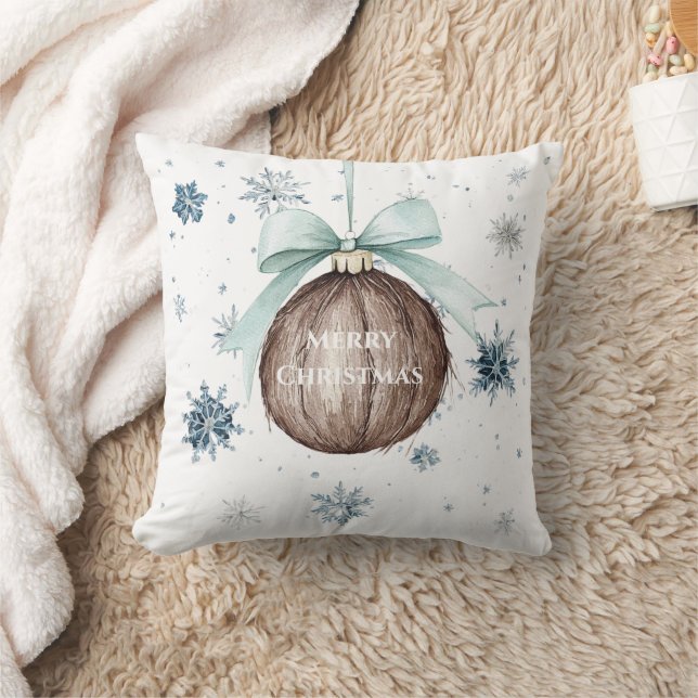 Coussin Noël Noix de Coco Ruban Bleu Blanc Flocons de Neig (Couverture)