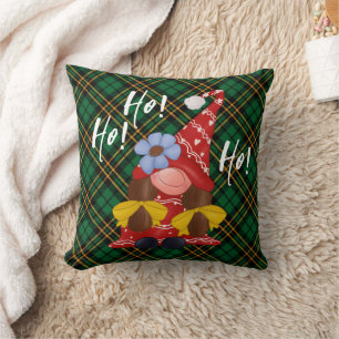 Coussin Noël Nordic Girl Gnome Green Plaid