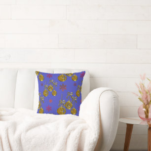 Coussin Noël or et bleu